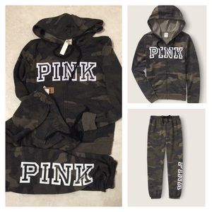 VS Pink Camo hoodie XS & classic pants S outfit set